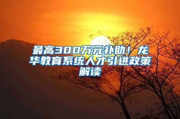 最高300万元补助！龙华教育系统人才引进政策解读