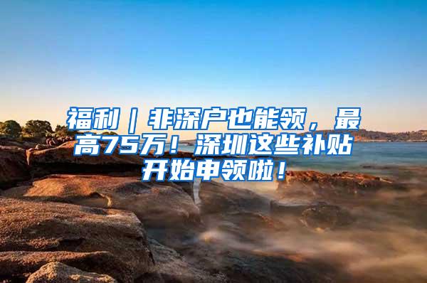 福利｜非深户也能领，最高75万！深圳这些补贴开始申领啦！