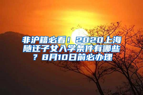 非沪籍必看！2020上海随迁子女入学条件有哪些？8月10日前必办理