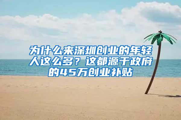 为什么来深圳创业的年轻人这么多？这都源于政府的45万创业补贴