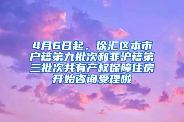 4月6日起，徐汇区本市户籍第九批次和非沪籍第三批次共有产权保障住房开始咨询受理啦