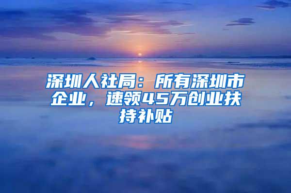 深圳人社局：所有深圳市企业，速领45万创业扶持补贴