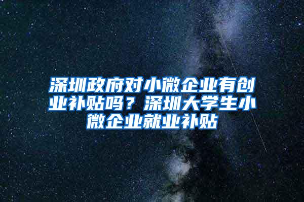 深圳政府对小微企业有创业补贴吗？深圳大学生小微企业就业补贴