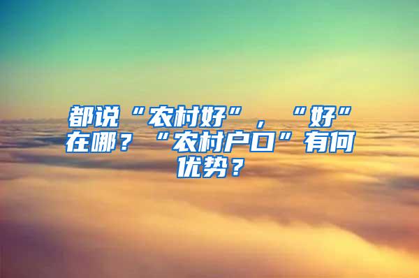 都说“农村好”，“好”在哪？“农村户口”有何优势？