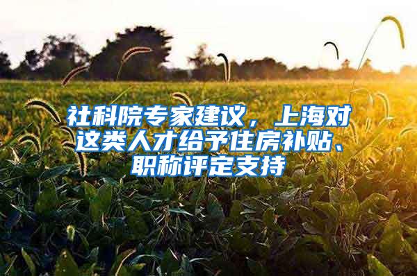 社科院专家建议，上海对这类人才给予住房补贴、职称评定支持