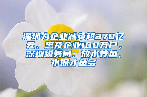 深圳为企业减负超370亿元、惠及企业100万户，深圳税务局：放水养鱼，水深才鱼多