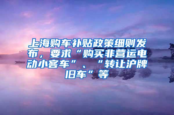 上海购车补贴政策细则发布，要求“购买非营运电动小客车”、“转让沪牌旧车”等