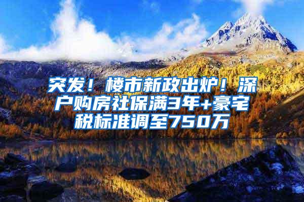 突发！楼市新政出炉！深户购房社保满3年+豪宅税标准调至750万