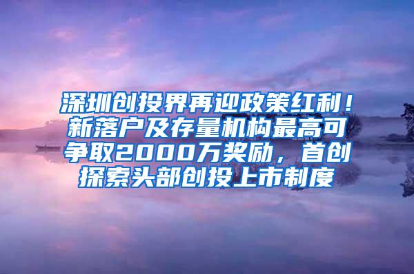 深圳创投界再迎政策红利！新落户及存量机构最高可争取2000万奖励，首创探索头部创投上市制度