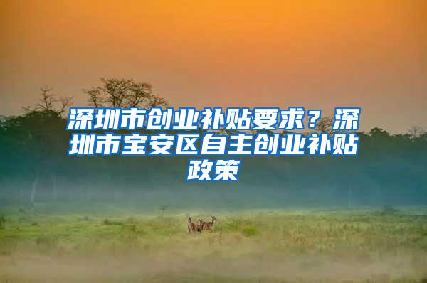 深圳市创业补贴要求？深圳市宝安区自主创业补贴政策