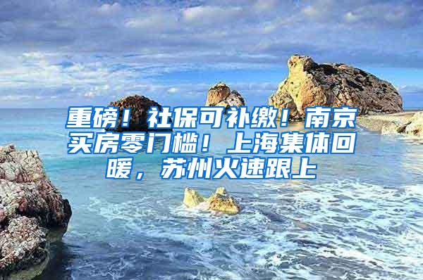 重磅！社保可补缴！南京买房零门槛！上海集体回暖，苏州火速跟上