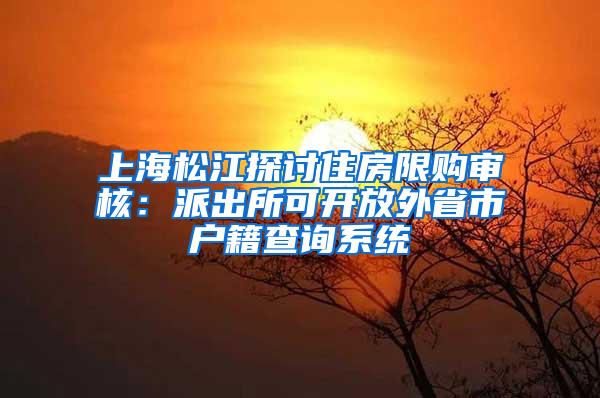 上海松江探讨住房限购审核：派出所可开放外省市户籍查询系统