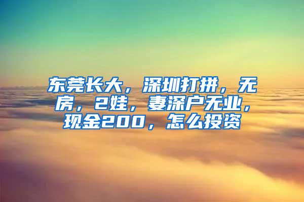 东莞长大，深圳打拼，无房，2娃，妻深户无业，现金200，怎么投资