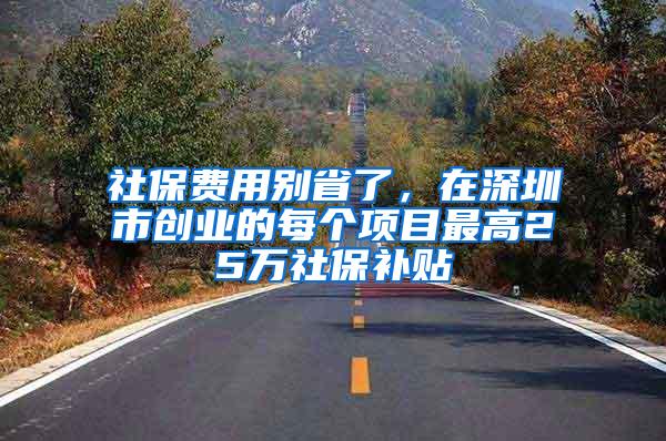 社保费用别省了，在深圳市创业的每个项目最高25万社保补贴