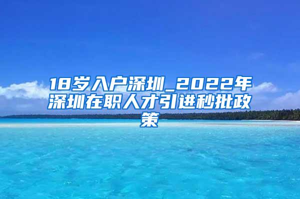 18岁入户深圳_2022年深圳在职人才引进秒批政策