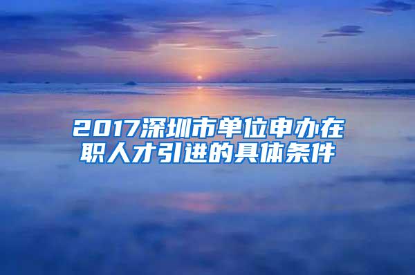 2017深圳市单位申办在职人才引进的具体条件