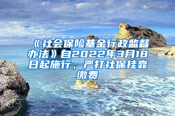 《社会保险基金行政监督办法》自2022年3月18日起施行，严打社保挂靠缴费