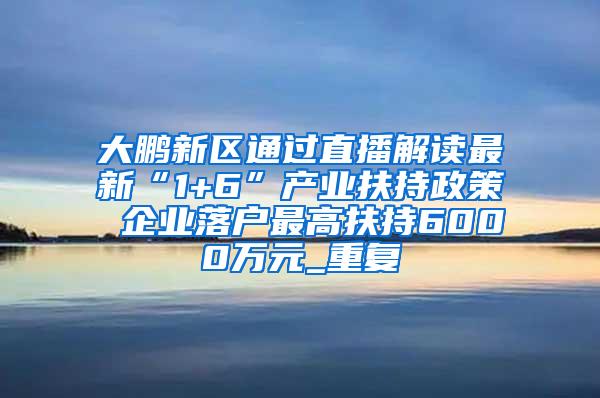 大鹏新区通过直播解读最新“1+6”产业扶持政策 企业落户最高扶持6000万元_重复