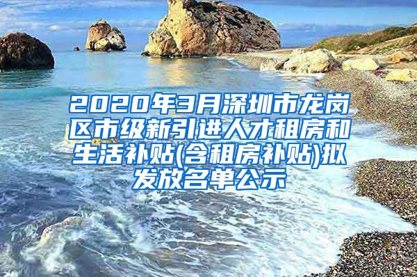 2020年3月深圳市龙岗区市级新引进人才租房和生活补贴(含租房补贴)拟发放名单公示