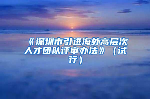 《深圳市引进海外高层次人才团队评审办法》（试行）