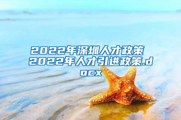 2022年深圳人才政策 2022年人才引进政策.docx