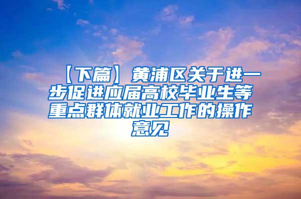 【下篇】黄浦区关于进一步促进应届高校毕业生等重点群体就业工作的操作意见