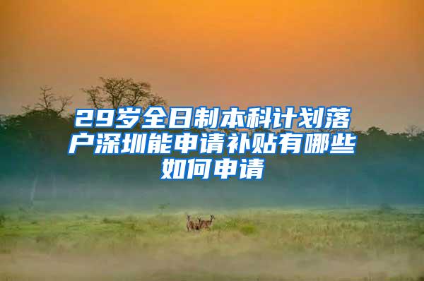 29岁全日制本科计划落户深圳能申请补贴有哪些如何申请