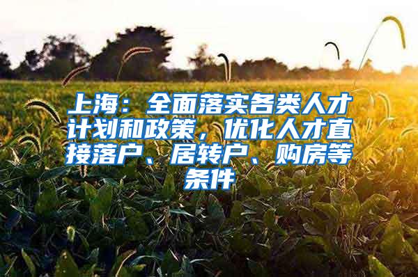 上海：全面落实各类人才计划和政策，优化人才直接落户、居转户、购房等条件