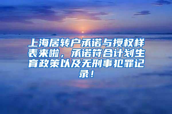 上海居转户承诺与授权样表来啦，承诺符合计划生育政策以及无刑事犯罪记录！