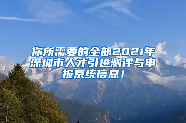 你所需要的全部2021年深圳市人才引进测评与申报系统信息！