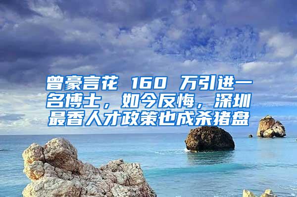 曾豪言花 160 万引进一名博士，如今反悔，深圳最香人才政策也成杀猪盘