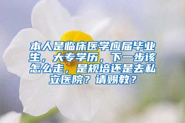 本人是临床医学应届毕业生，大专学历，下一步该怎么走，是规培还是去私立医院？请赐教？