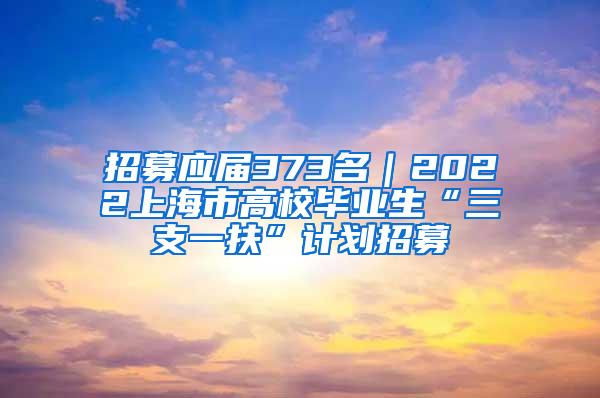 招募应届373名｜2022上海市高校毕业生“三支一扶”计划招募