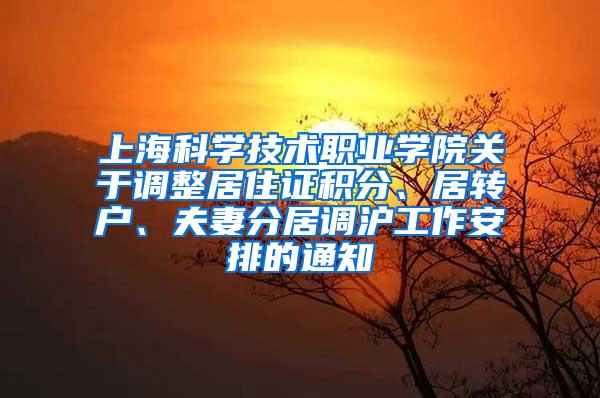 上海科学技术职业学院关于调整居住证积分、居转户、夫妻分居调沪工作安排的通知