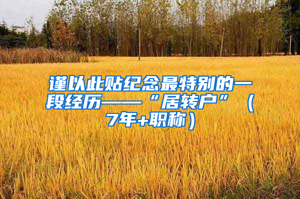 谨以此贴纪念最特别的一段经历——“居转户”（7年+职称）