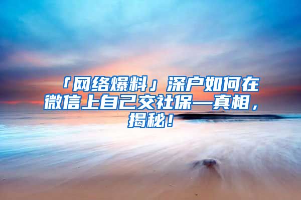 「网络爆料」深户如何在微信上自己交社保—真相，揭秘！