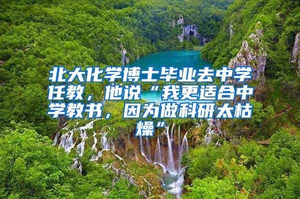 北大化学博士毕业去中学任教，他说“我更适合中学教书，因为做科研太枯燥”