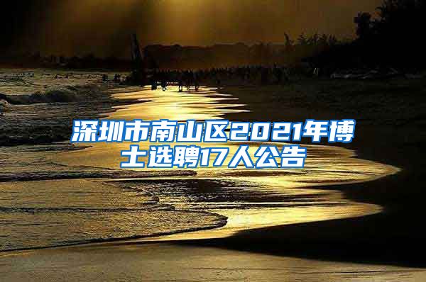 深圳市南山区2021年博士选聘17人公告