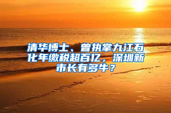 清华博士、曾执掌九江石化年缴税超百亿，深圳新市长有多牛？