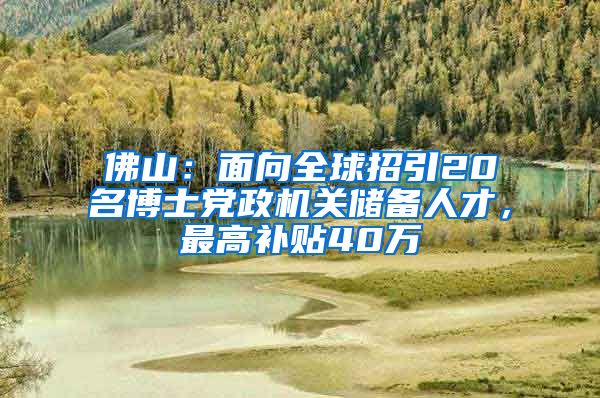 佛山：面向全球招引20名博士党政机关储备人才，最高补贴40万