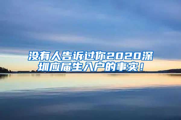 没有人告诉过你2020深圳应届生入户的事实！