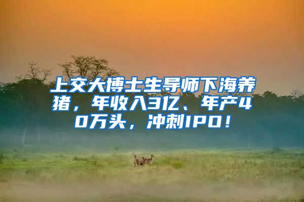 上交大博士生导师下海养猪，年收入3亿、年产40万头，冲刺IPO！