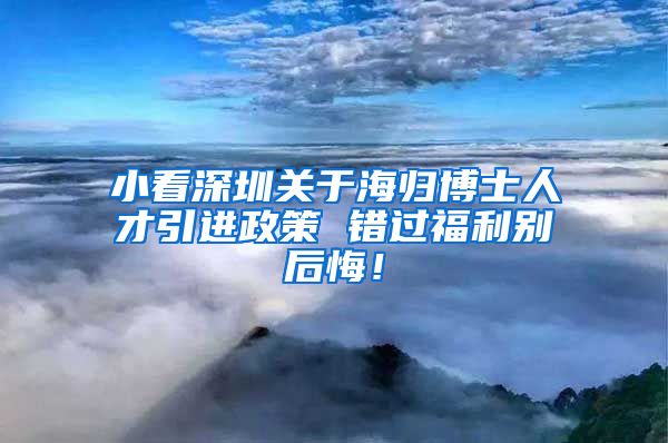 小看深圳关于海归博士人才引进政策 错过福利别后悔！