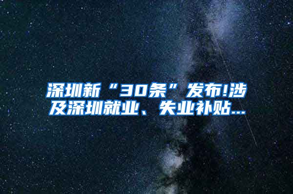 深圳新“30条”发布!涉及深圳就业、失业补贴...