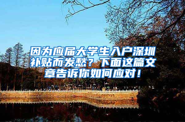 因为应届大学生入户深圳补贴而发愁？下面这篇文章告诉你如何应对！