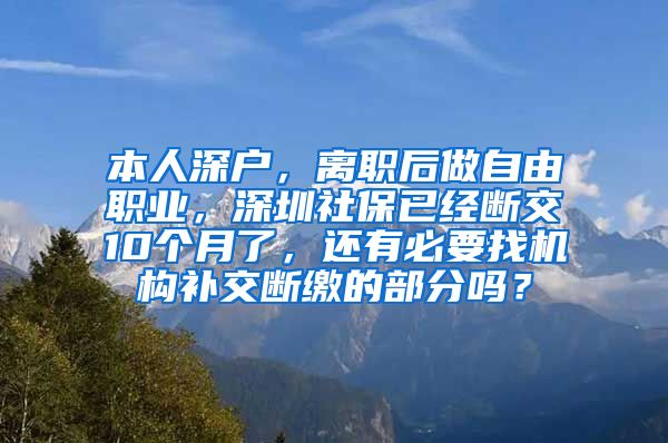 本人深户，离职后做自由职业，深圳社保已经断交10个月了，还有必要找机构补交断缴的部分吗？