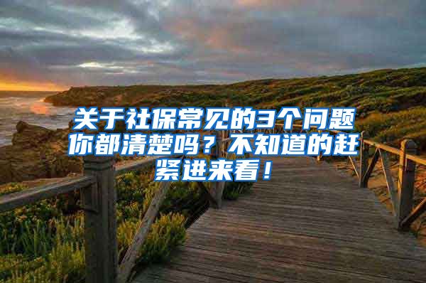 关于社保常见的3个问题你都清楚吗？不知道的赶紧进来看！