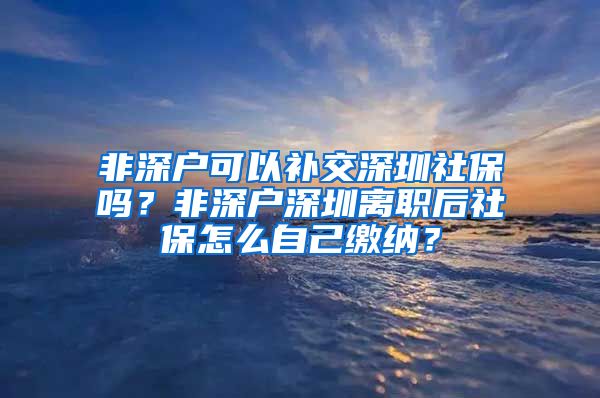 非深户可以补交深圳社保吗？非深户深圳离职后社保怎么自己缴纳？