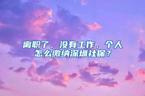 离职了，没有工作，个人怎么缴纳深圳社保？