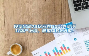 投资总额73亿元的60个外资项目落户上海，陆家嘴独占6家！